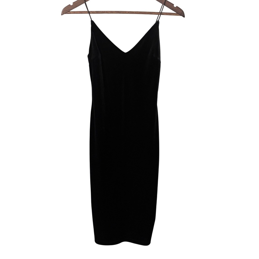 Black Velvet V-Neck Midi Dress Y2K Whimsigoth Dark Feminine Buffy Women's XS